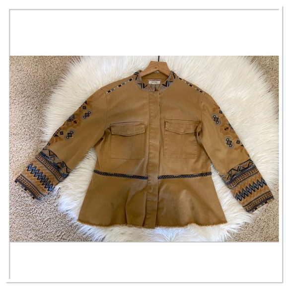 Johnny Was Amika Peplum Military Jacket Khaki Size Small - Picture 3 of 12